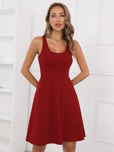 Image of Missufe Women's Sleeveless Racerback Flared Casual Plain Tank Dress