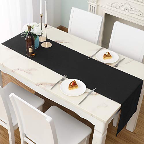 Dualife Jet Black Table Runner 14X108 Inch Solid Color Thick Polyester Decorative Cloth Handcrafted For Wedding Party Birthday Graduations Banquet,Restaurant & Outdoors 1 Piece #TOP24