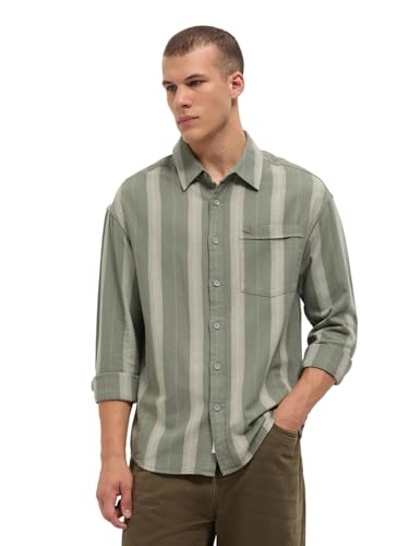 Image of THE BEAR HOUSE Men's Pure Cotton Striped Relaxed Fit Overshirt