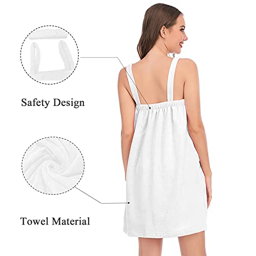 Verve Jelly Women's Towel Wrap for Spa Shower Adjustable Bath Towel Wrap with Headband Cotton Bath Skirt with Strap White XXL - Image 4
