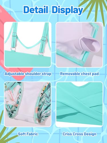 Image of Girls Swimsuit 2 Piece Bikini Set Swimwear Solid Color Bathing Suit 9-16T | Tropical Floral, Criss Cross, for Teen & Preteen