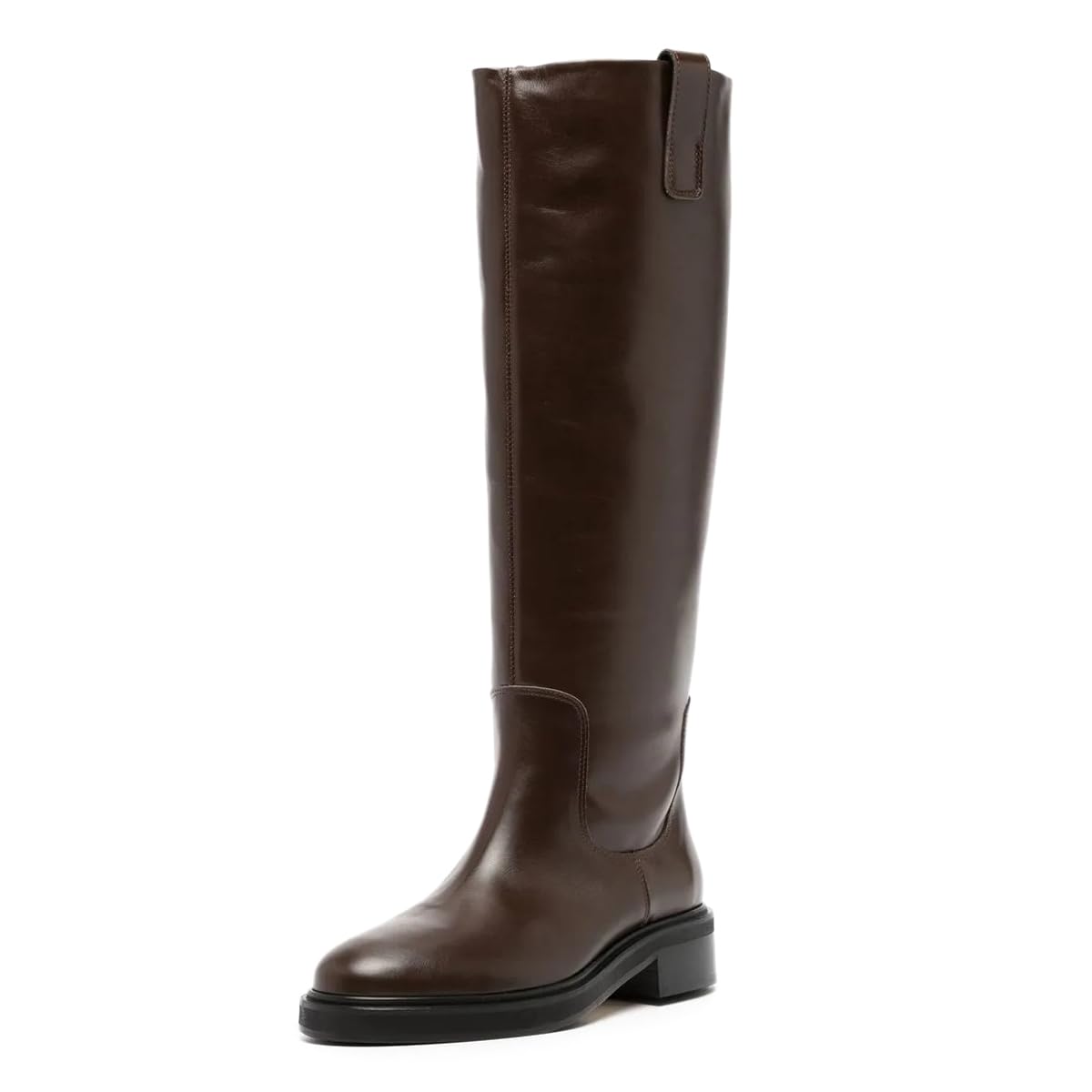 FOWT Women Fashion Round Toe Knee High Boots Pull on Block Low Heel Riding Boots Classic Fall Winter