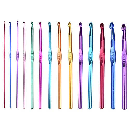 Yehapp 14 Sizes Crochet Hooks Set, Multi-Color 2mm-10mm Handle Crochet Hooks Knitting, Tomorotec Art Aluminum Knitting Needles for Yarn Craft Set,Weave Yarn Set