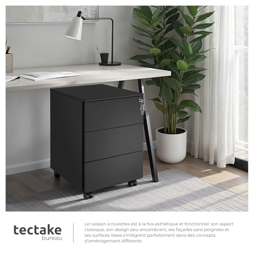 Caisson bureau métal verrouillable 2 tiroirs noir TecTake