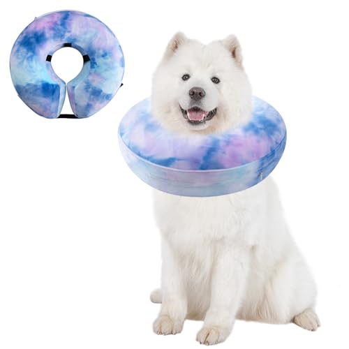 Image of Dog Cone, Uadonile Inflatable Cone Collar for Dogs and Cats, Dog Neck Collar Recovery E-Collar Alternative After Surgery, Elizabethan Collar for Dogs Recovery(Tie-dye Purple Blue, L)