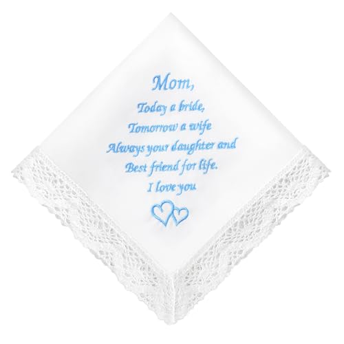 Image of HOULIFE Wedding Handkerchiefs for Bride Something Blue Bride Groom Gift | Soft Material, Breathable & Durable, Handkerchief for Bride on Wedding Day, Lace Edge