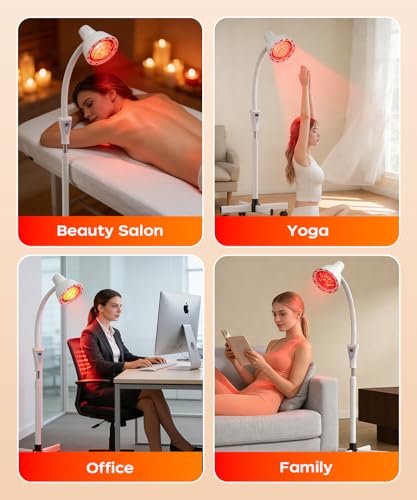 Image of LHCYLDQ 275W Infrared Light Therapy Lamp - Red Near Infrared Heat Lamp for Joint Muscle Pain, Adjustable Standing Lamp Head with Freely Adjustable Temperatur(White)
