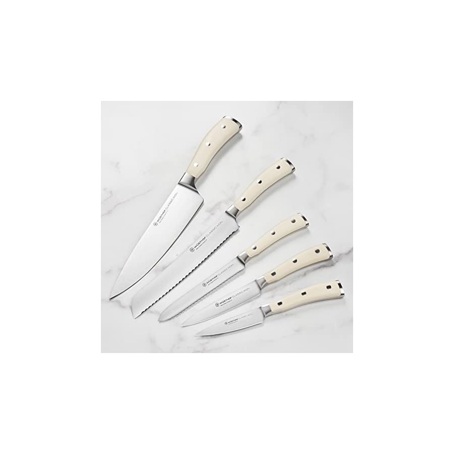 Wusthof Classic Ikon Creme 7 Piece Slim Knife Block Set (Acacia Block)