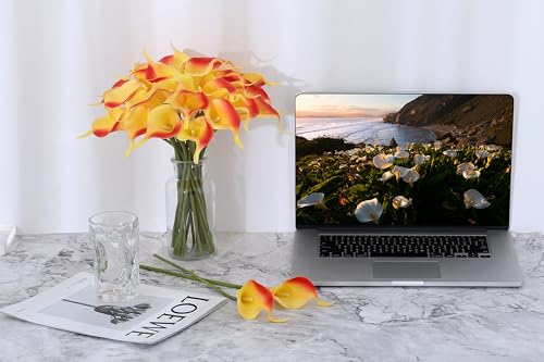 Image of SITUMEIZI 24 Pcs Orange Fake Flowers Artificial Calla Lily