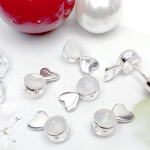 Darlingao 3 Pairs Earring Backs for Heavy Earring, Silicone Earring Lifters for Droopy Ears, Earring Backs Replacements, Earlobe Support Backs, Heavy Earring Support, Earring Backings, Silver, RE-01