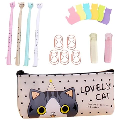 Cat Office Stationary Set, Large Cat 50mm Paper Clips Bookmarks Pen Bag with Gel Ink Pen Cat Shape Cute Sticky Note for Cat Lover Gifts Office Supplies Back to School Gifts Cover
