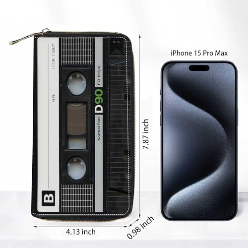 Vintage Music Cassette Wallet for Women with Credit Card Holder Coin Money Clip PU Leather Zip Around Clutch Wallet2