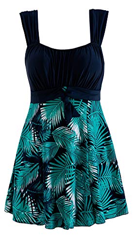 Wantdo Damen Badeanzüge Sommer Bauchweg Tankini Bademode mit Bügel Badekleid Einteiler Schlanke Strandmode Einteiler Schwimmkleid Grün 52-54