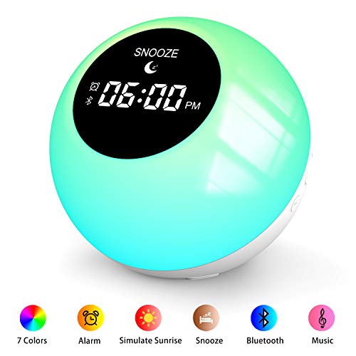 Wake- Up Light, Sunrise Alarm Clock with 7 Colored Atmosphere Lamp & Sleep