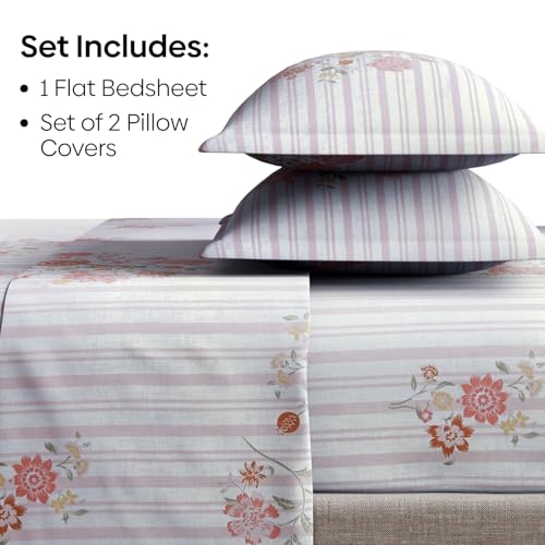 Image of Haus & Kinder Bed Sheet Double Bed | Woven 100% Cotton Ring-Spun 210 TC Queen Size Bedsheet | 100 X 90 Inches Double Bed Bedsheet - Elderflower Dream
