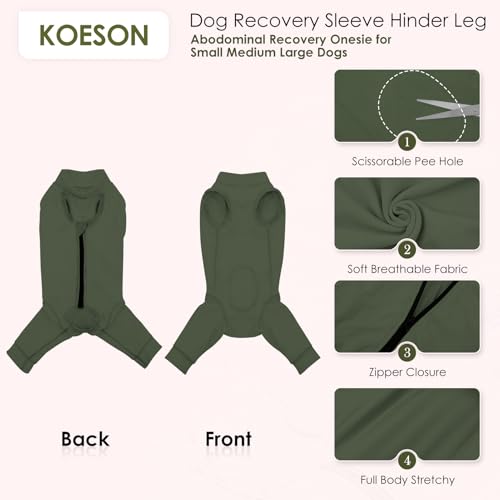 Image of KOESON Dog Recovery Suit for Rear Legs with Back Zipper, Strechy Dog Recovery Onesie After Surgery, Soft Back Leg Sleeve to Stop Licking for Female Male Dogs, Pet Rear Leg Wound Cover for Medium Dogs