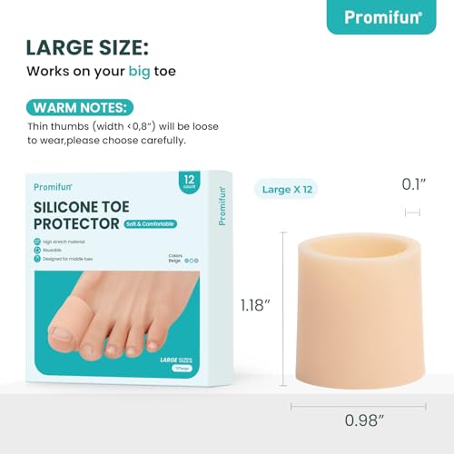 Image of Silicone Toe Protectors - 12 Pack Silicone Toe Sleeve for Hammer Toes, Corns, Calluses, Blisters - Soft Gel Toe Tube Pads for Pain Relief(Large Sizes, Beige)