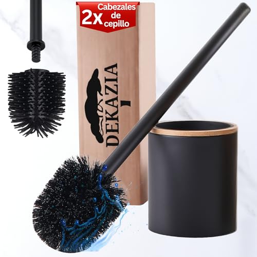 DEKAZIA® Escobillero Negro Bambú Madera | Escobilla WC Silicona Negra Escobilla Inodoro Negra Mate Cepillo WC Negro Mate Escobilla WC Escobilla WC Silicona Cepillo Inodoro Silicona Escobillero