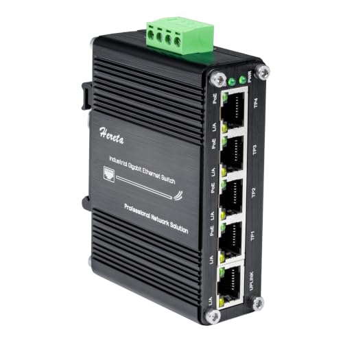 Image of Industrial 5 Ports Gigabit PoE Switch, Mini Ethernet Switch with 4 x Gigabit PoE+ Ports & 1 x Gigabit Port, 802.3af /at 30W /Port, Plug & Play, Aluminum Case, Din Rail & Wall Mountable