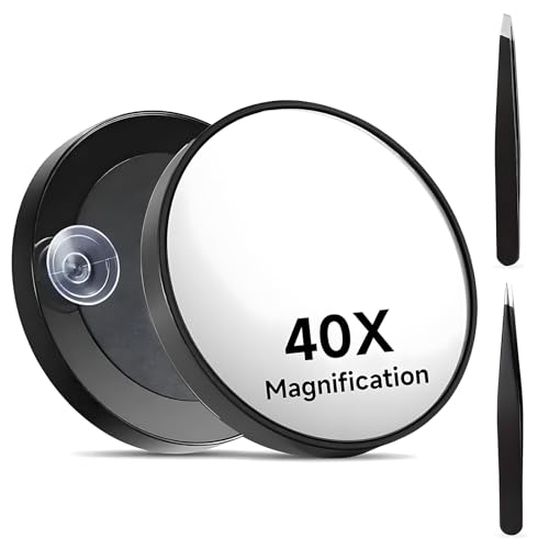 Espelho de aumento de 40x, 3,5 polegadas aumentos, pequeno espelho de aumento com ventosas e conjunto de pinças, espejo de aumento de viaje, para maquilhagem precisa e depilação de sobrancelhas