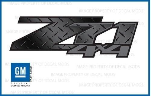 Miniatura 1 de Decal Mods Z71 4 x 4 calcomanías para Chevy Silverado gris oscuro y placa de diamante patrón negro - DPBLKFDG (2007-2013) lado de la cama 1500 2500