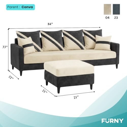 Image of SLEEPIFY Canza 4 Seater Sofa Set with Ottoman (Cream - Dark Gray) | Premium Soft Velvet | Plush Comfort Cushions | Modern Living Room Sofa | Spacious Comfortable Seating