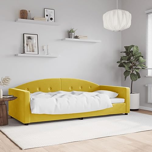 Hommdiy Tagesbett,Sofabett,Einzelbett,Schlafsofa Bettgestell mit Lattenrost,Jugendbett,Ausziehbar,Daybett Gelb 90x200 cm Samt ohne Matratze