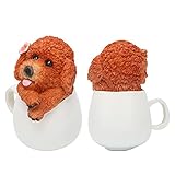 NOENNULL カップ犬オーナメント動物モデル樹脂クラフト庭の装飾 (茶色のテディ カップ犬)