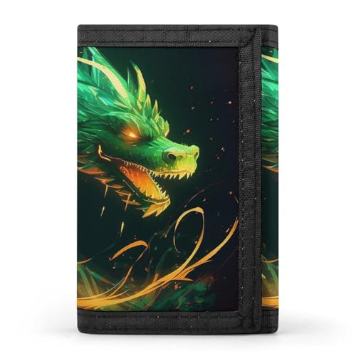 Green Dragon Trifold Wallet Coin Purse With 8 Card Slots Credit Card Holder Divided Billfold Wallet