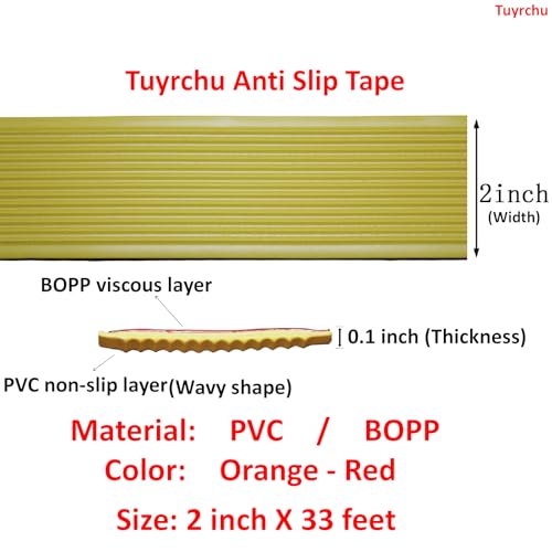 Image of Anti Slip Tape 2 Inch Wide, Waterproof Grip Adhesive Tape, Heavy Duty High Traction Friction for Indoor /Outdoor Steps (33 Ft /Orange-Red).
