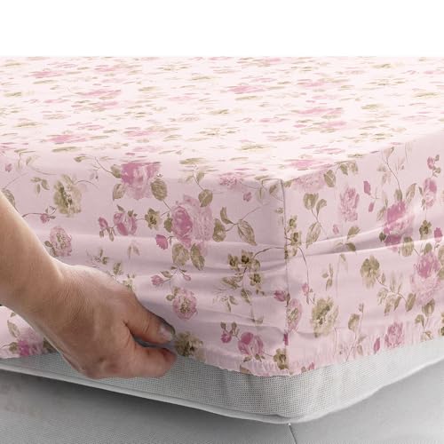 Image of Story@Home Air Cotton 240 TC King Size Fitted Sheet Double Bedsheet (72 x 78) All Around Elastic 2 Pillow Cover 17 x 27 Fits Upto 10 inch Mattress (270 x 250 cm, Pink & Green)