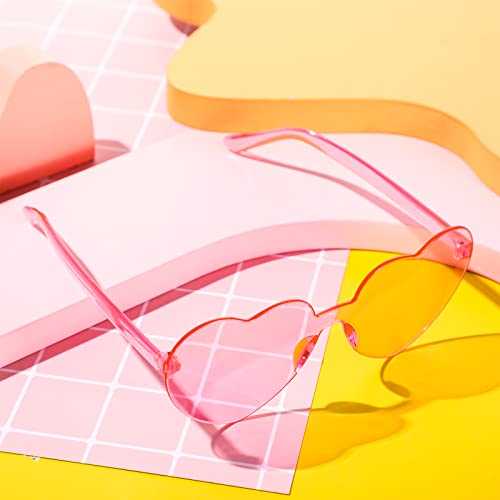 TOODOO 4 Pack Heart Shaped Sunglasses Rimless Candy Color Eyewear Valentines Halloween Accessories(Pink)