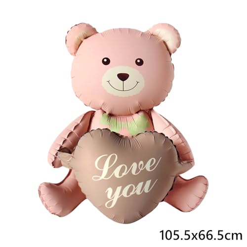 Image of Atpata Funky Sitting Teddy Bear Love You Heart Jumbo Foil Balloon Decoration for Valentine Day, Baby Showers, Baby Arrivals, Love, Spouse Birthday, etc. (Pink)