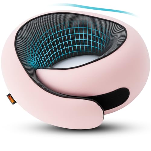 Image of LOEXAIR Travel Pillow, Neck Pillow Travel for Airplane, Car - 100% Cotton Fabric & Memory Foam Plane Pillow, Lightweight & Easy-to-Carry on Flight, Full Travel Set (Eye Mask, Earplugs) - Sakura Pink