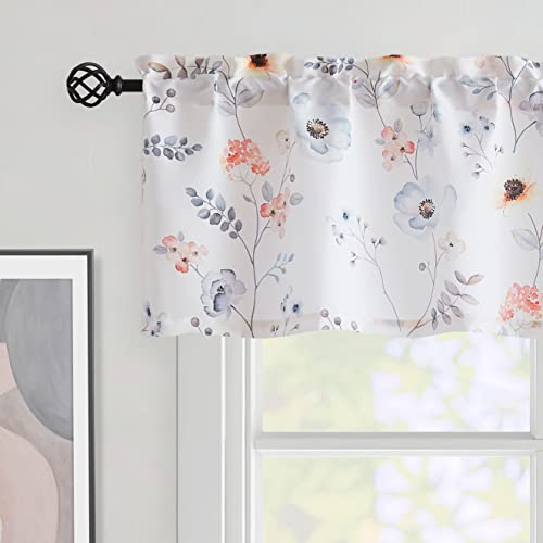 Bapawfish Watercolor Floral Kitchen Window Valances Sheer Farmhouse Botanical Flower Leaf Printed Small Cafe Curtain Panels Boho Rod Pocket Window Treatment For Kitchen Bedroom Living Room,56" Wx15 L #TOP18