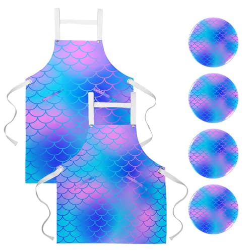 Tablier de cuisine avec motif écailles de sirène et 4 broches de fixation