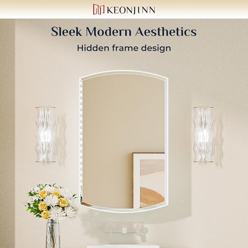 Image of Keonjinn Matte White Medicine Cabinet with Mirror 20x 30 Inch, Metal Framed