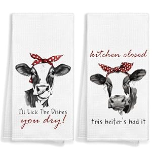 Funny Cow Farmhouse Kitchen Towels Set of 2 Decor Gifts for Cow Lovers Farmer, Country I'll Lick The Dishes You Dry This Heifer's Had It Decorative Dish Hand Tea Towels for Home 16x24 Inch Funny Cow Farmhouse Kitchen Towels Set of 2 Decor Gifts for Cow Lovers Farmer Country Ill Lick The Dishes You Dry This Heifers Had It Decorative Dish Hand Tea Towels for Home 16×24 Inch
