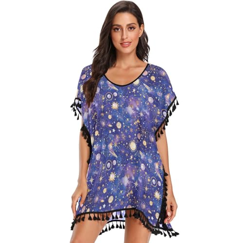 FRODOTGV Space Galaxy Constellation - Vestido suelto de verano con borlas para traje de baño para mujer, Space Galaxy Constellation, L