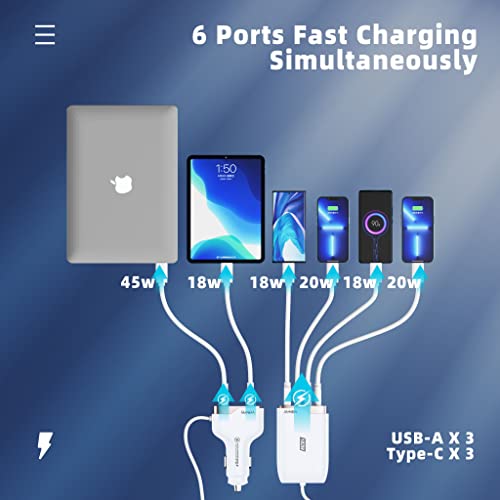6 Multi Ports Usb C Car Charger, 103W Fast Car Charger Adapter, Pd 45W Compatible With Iphone14/Galaxy/Samsung S23, Type C Cigarette Lighter Usb Charger With 5.7Ft Cable For Rear Seat Charging(White) #TOP4