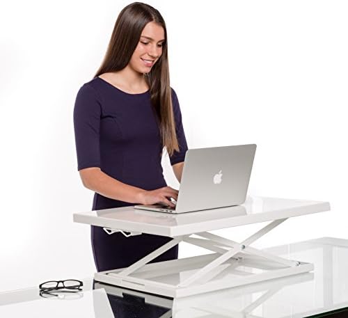 Vertical Vitality Air Glider Standing Desk - Best Sit to Stand Up Desktop Converter for Your Laptop or Computer Monitor – No Assembly Height Adjustable Desk Converts Instantly