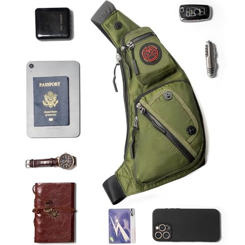 Image of NICGID Sling Bag Chest Shoulder Backpack Crossbody Bags Casual Daypack for Men Women, Army Green-2620n, Small, Travel