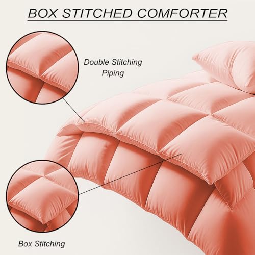 Image of Full Size Comforter Set - All Season Down Alternative Bedding Comforter Set - Quilted Duvet Insert with Corner Tabs - Box Stitched Blanket - Breathable, Soft - Peach