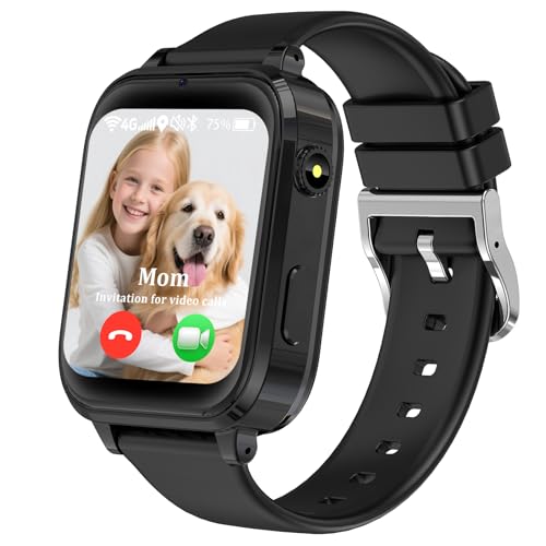 kaacly Reloj Inteligente Niño 4G con GPS Videollamadas HD Chat Familiar SOS Teléfono,IP68 Resistente al Agua, Smartwatch Niños Regalos para Niños Niñas 6-13 años