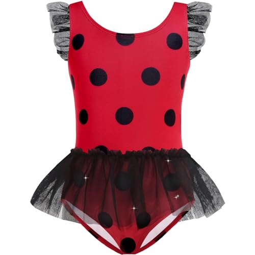 knemmy Girls One Piece Swimsuit Ladybug Bathing Suits Cute Kids Princess Beach Swimwear 2-10 Years Red