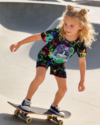 Image of OLMRJKD Kid Toddler Girl Clothes Summer Short Sleeve Figure Graphic Tee Shirt + Shorts Summer Outfits Set