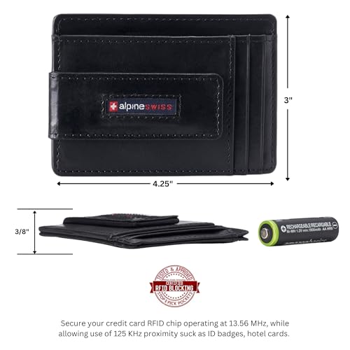 Image of alpine swiss Harper Mens RFID Slim Money Clip Front Pocket Wallet Minimalist Leather ID Card Holder