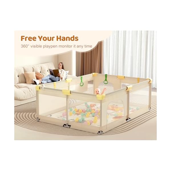 Baby playpen with mat 7159 extra large playpen for babies and toddler baby play yard with breathable mesh baby fence play sleep area for indoor outdoor  urban country home decor