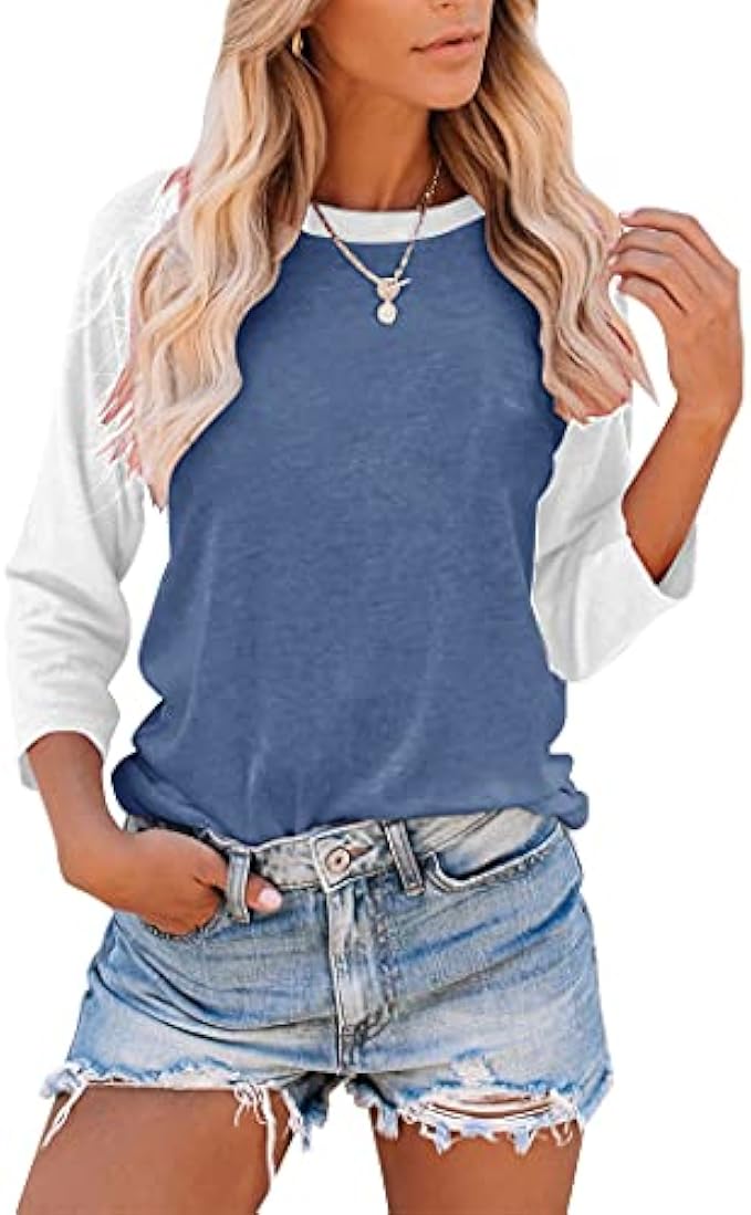 Orchidays 3/4 Sleeve T-Shirts Casual Color Block Cute Tops Baseball Blouses