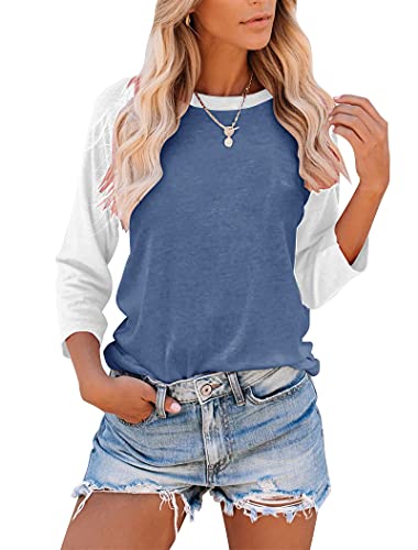 Orchidays 3/4 Sleeve T-Shirts Casual Color Block Cute Tops Baseball Blouses (Navy,Small,Adult,Female,Us,Alpha,Small,Regular,Regular) #TOP6